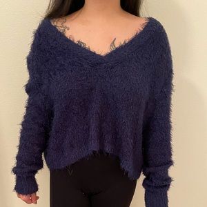 urban outfitters navy cropped sweater